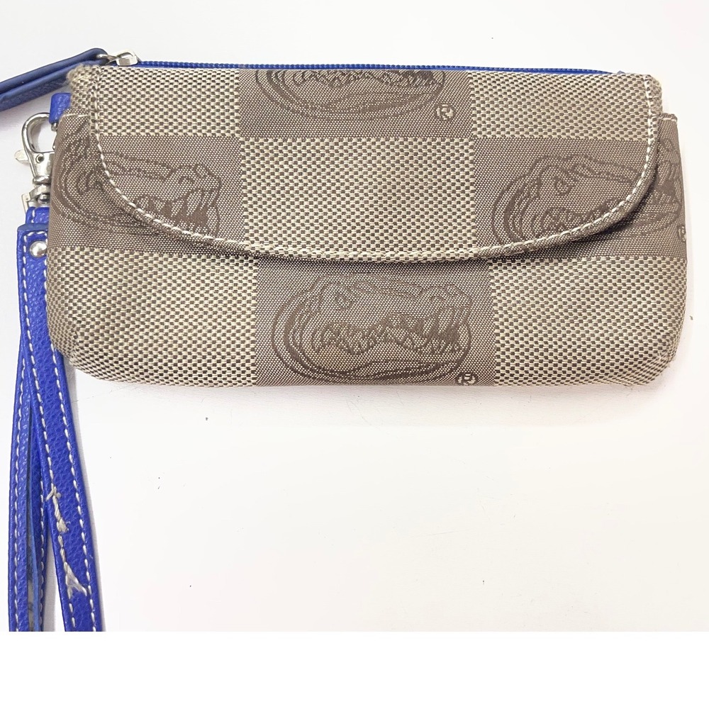 Sandol Florida Gators Wristlet Clutch Tan Brown Checkered Logo Blue Trim Pouch